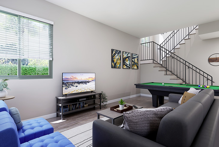 living room with pool table